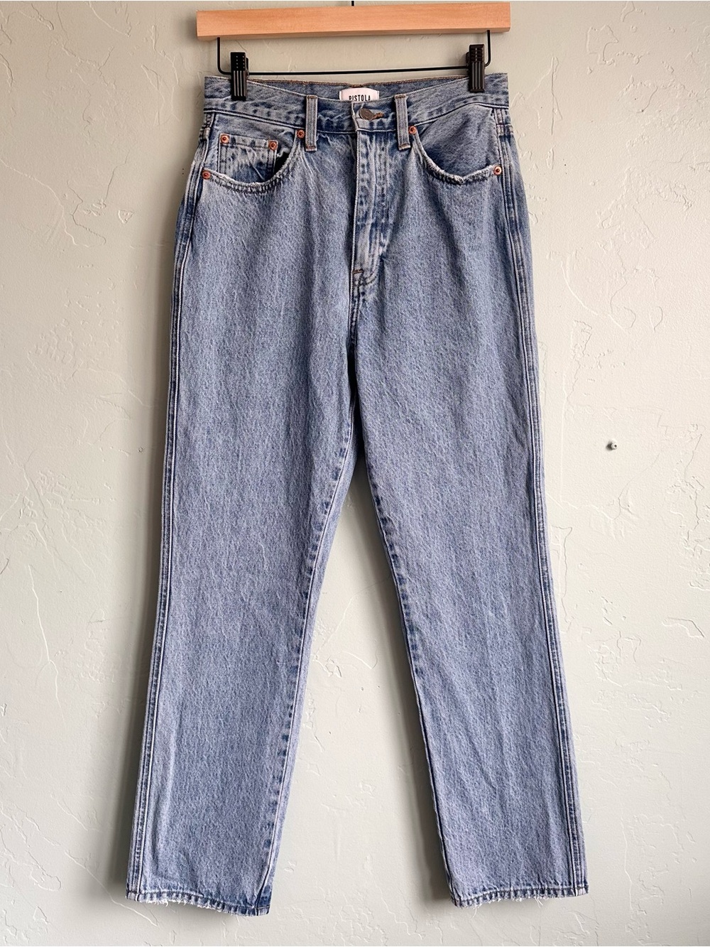 pistola Women's Blue Denim Stonewash Straight Leg High Rise Jeans Size 26 EUC
